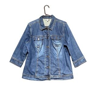 Fashion Bug Women's Blue Denim Jean Jacket 3/4‎ Sleeve Stretch Plus Size 18W